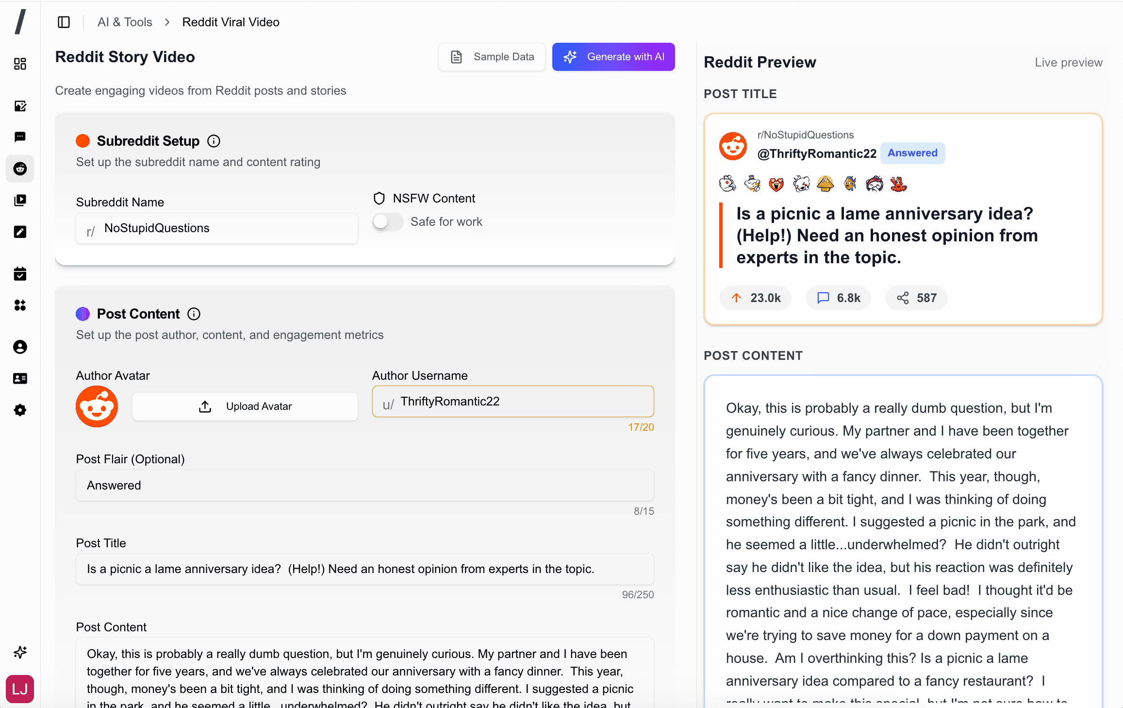 Videoslash preview interface